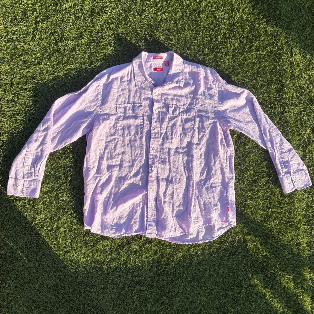 IZOD Mens XL Island Linen Blend Long Sleeve Button Up Shirt Lavender Purple